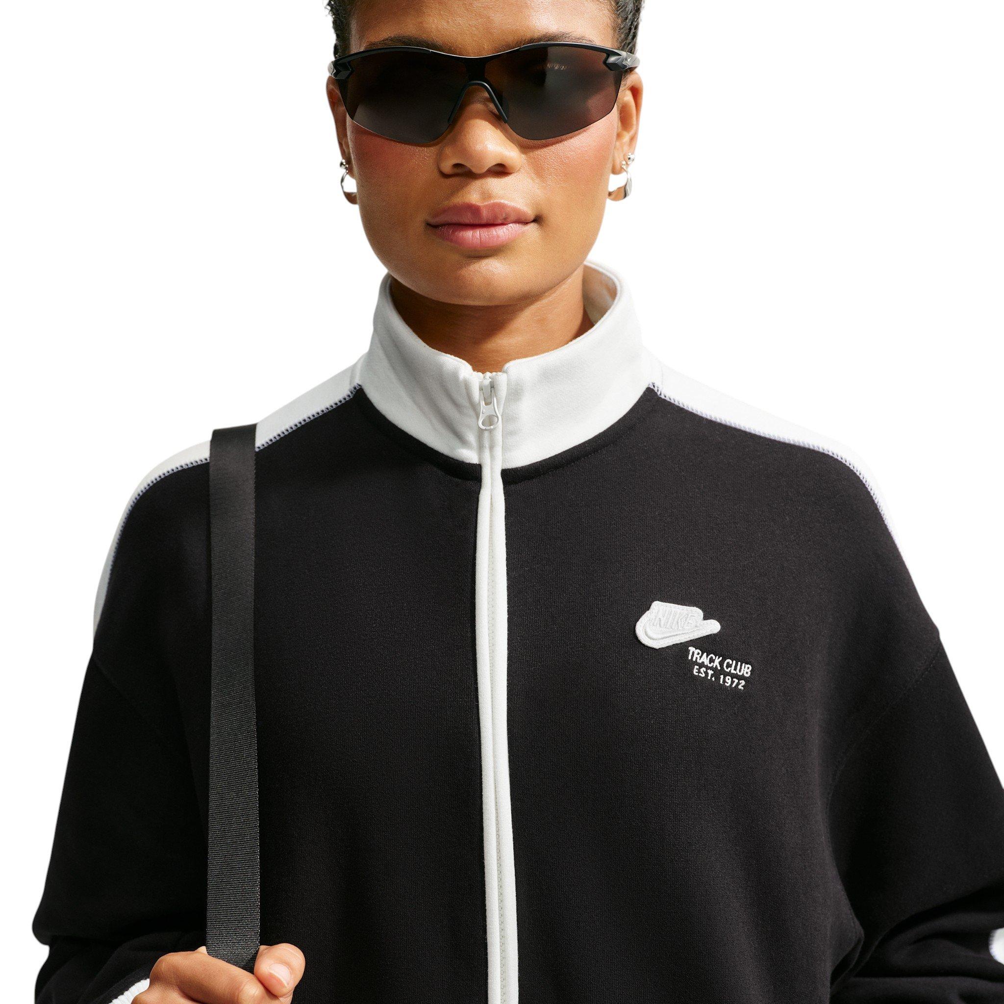 Nike Women's Studio Fleece Med-Weight "Nike Run Club" Track Jacket - Black/Off-White - BLACK/OFF-WHITE